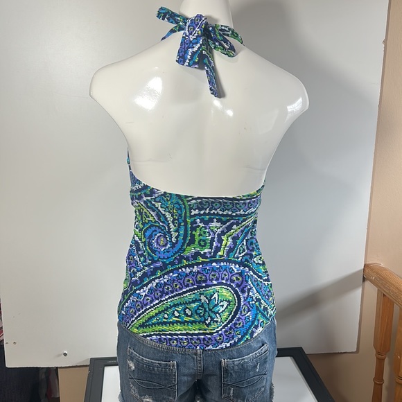 RALPH LAUREN TANKINI SWIMSUIT TOP HALTER  PADDED BRAS PAISLEY BLUE GREEN SIZE 8 - Picture 6 of 6